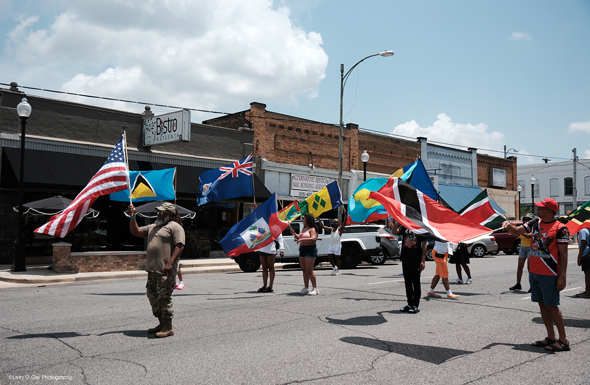 Caribbean flags and cultural displays at the festival