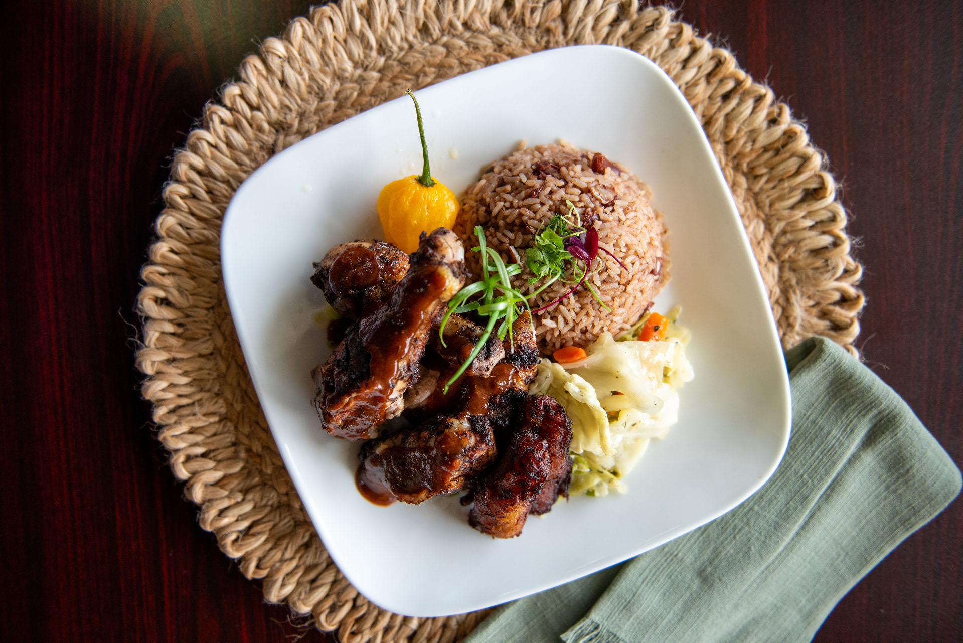 Mama Spice Jamaican Restaurant authentic jerk chicken dish